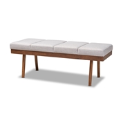 Baxton Studio Larisa Mid-Century Modern Grayish Beige Fabric Upholstered Wood Bench
